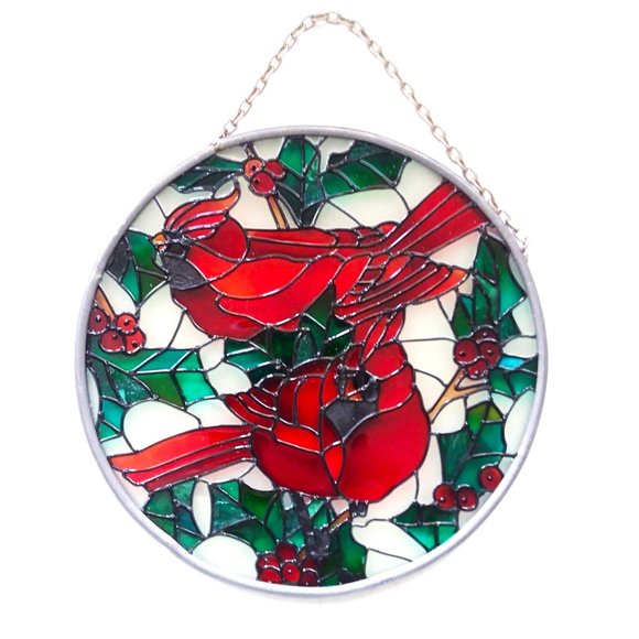 Cardinal Stained Glass SunCatcher Winter Holly Christmas Joan Baker VTG Birds - Picture 2 of 3